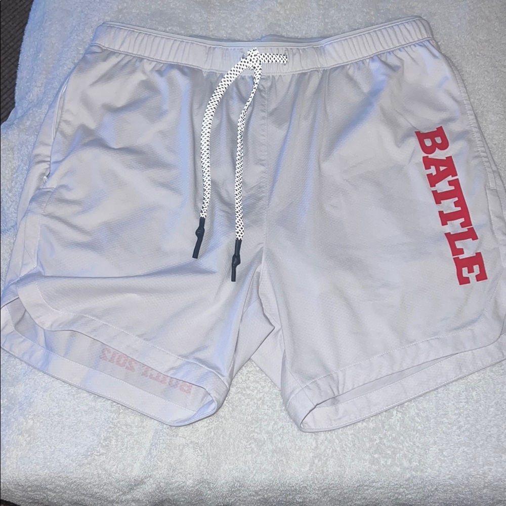 White and Red Athletic Shorts with Drawstring Waistband
